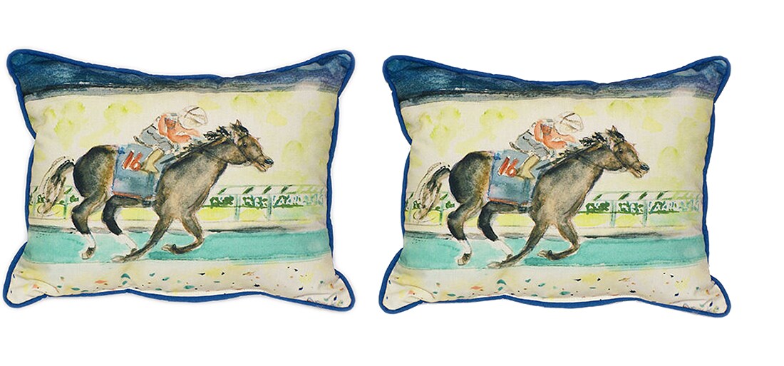 Pair of Betsy Drake Derby Winner Large Indoor/Outdoor Pillows 16x20
