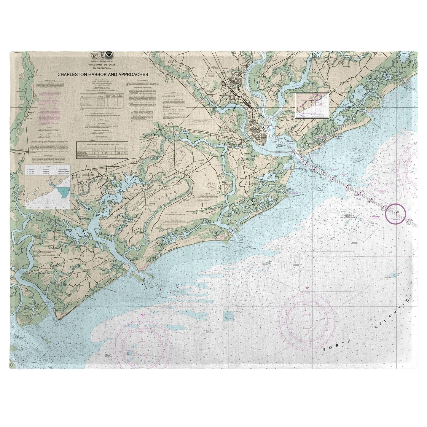 Betsy Drake Charleston Harbor and Approaches, SC Nautical Map Place Mat Set of 4