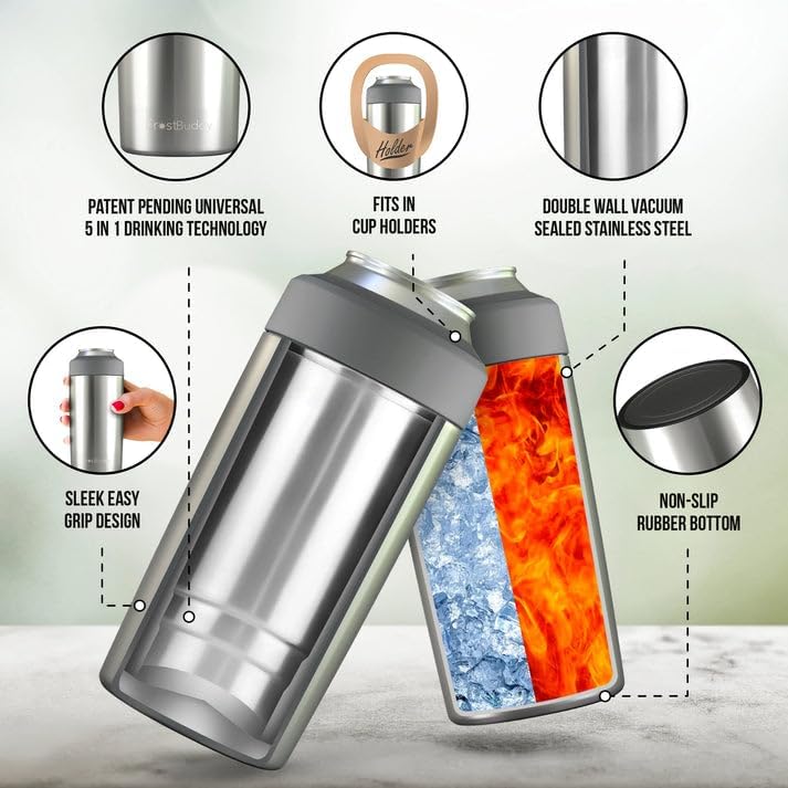 Makerflo Universal Stainless Steel Sublimation Can Cooler by Frost Buddy - Fits 12 oz Cans, Slim Cans, Bottles And 16 oz Cans &#x26; Bottles - Single Pack