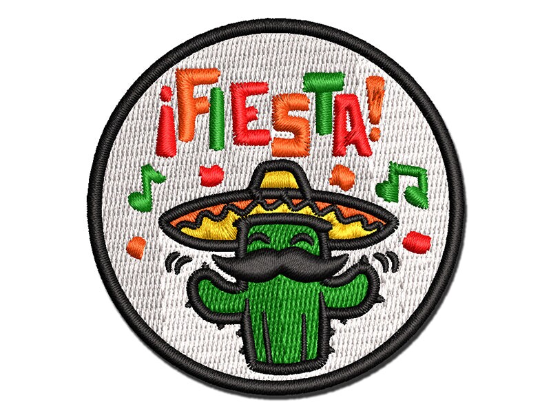 Fiesta Party Cactus with Sombrero Multi-Color Embroidered Iron-On or Hook &#x26; Loop Patch Applique