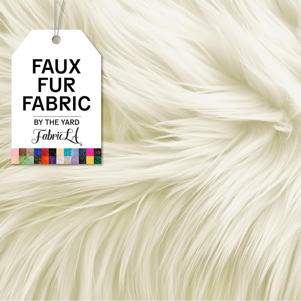 FabricLA | Shaggy Faux Fur | Fabric by The Yard | 180" X 60" Inch Wide | Craft Furry Fabric | Sewing, Apparel, Rugs, Pillows & More | Faux Fluffy Fabric | Off White, 5 Yard