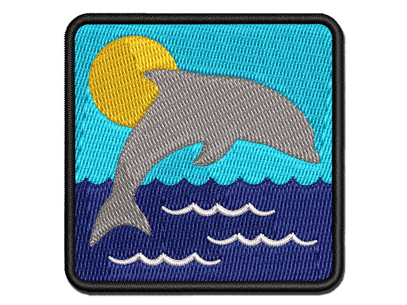Dolphin Solid Multi-Color Embroidered Iron-On or Hook &#x26; Loop Patch Applique