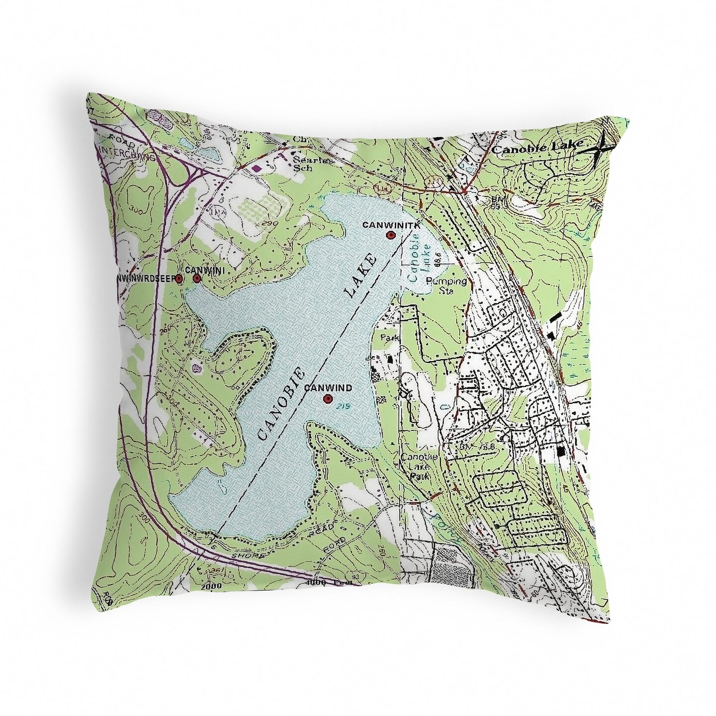 Betsy Drake Canobie Lake, NH Nautical Map Noncorded Indoor/Outdoor Pillow 18x18