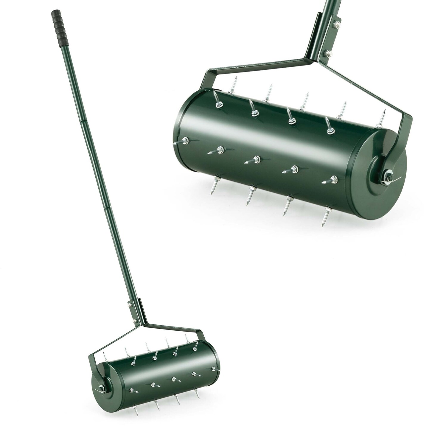 Costway 18&#x22;/21&#x22; Manual Lawn Aerator Heavy Duty Rolling Push Grass Filled with Sand or Stone Aeration Tool with Handle Green