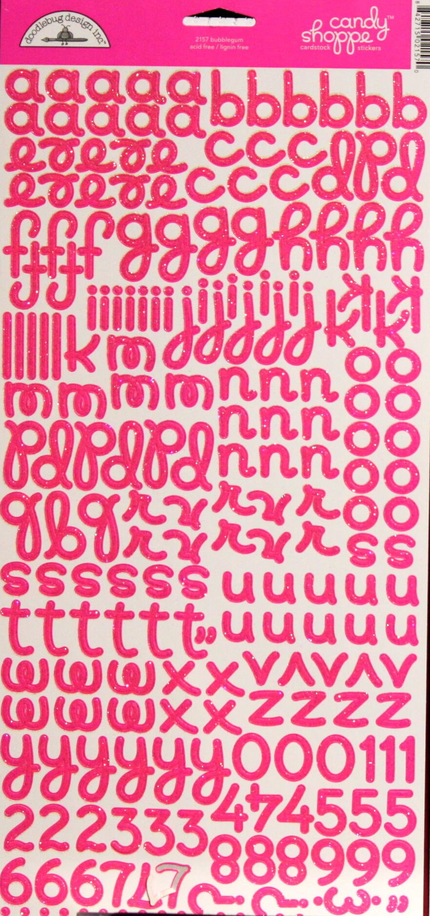 Doodlebug Designs Bubblegum Candy Shoppe Pink Glitter Alphabet &#x26; Numbers Cardstock Stickers