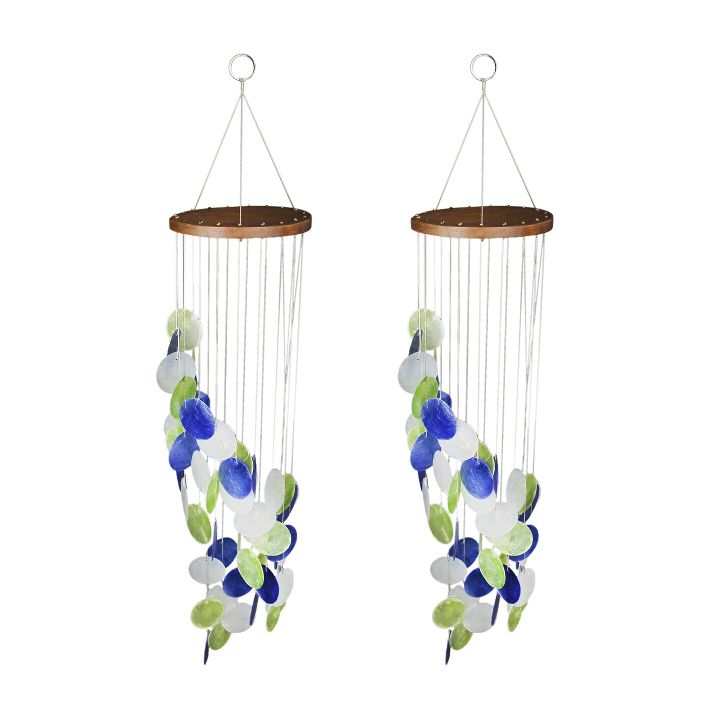Set of 2 Blue Green and White Capiz Shell Wind Chime 29 Inches Long