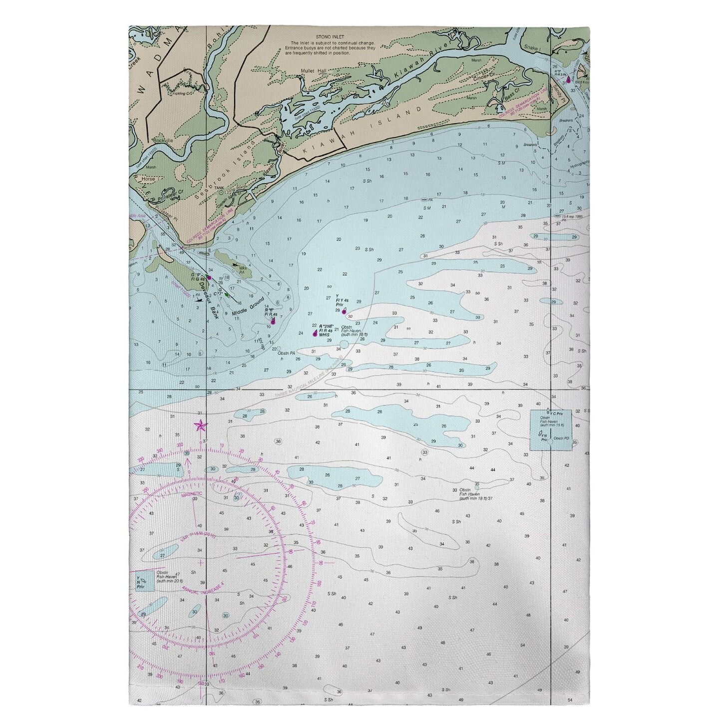 Betsy Drake Charleston Harbor and Approaches, SC Nautical Map Guest Towel