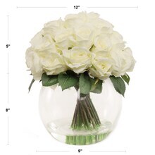 White Rose Arrangement in Faux Water Look Glass Vase by Floral Home&#xAE;