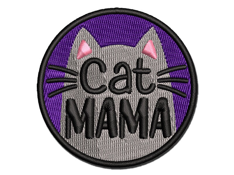 Cat Mama Mom Multi-Color Embroidered Iron-On or Hook &#x26; Loop Patch Applique