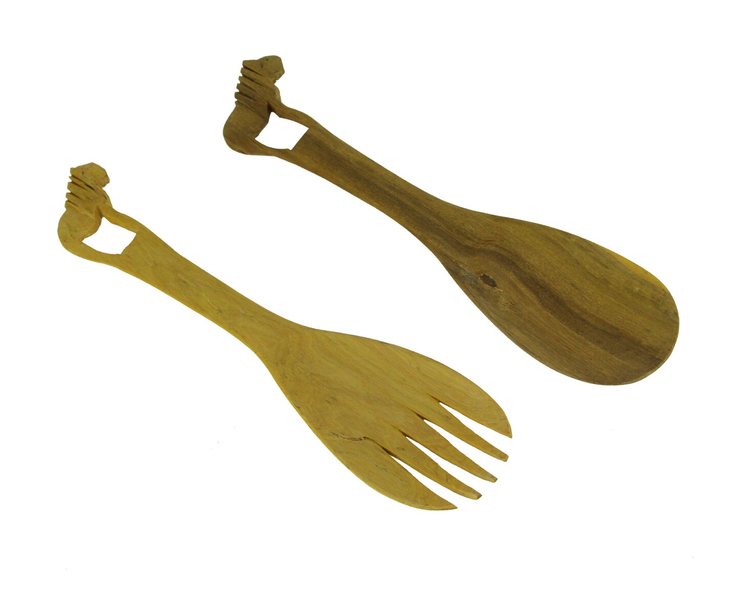 Hand Carved Wood Decorative Lion Handle Salad Server Set