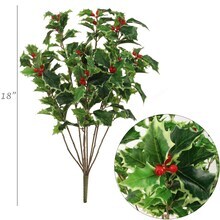 Lifelike Variegated Holly Bush: Artificial Silk Leaves &#x26; Red Berries - 18-Inch, Indoor/Outdoor Versatility