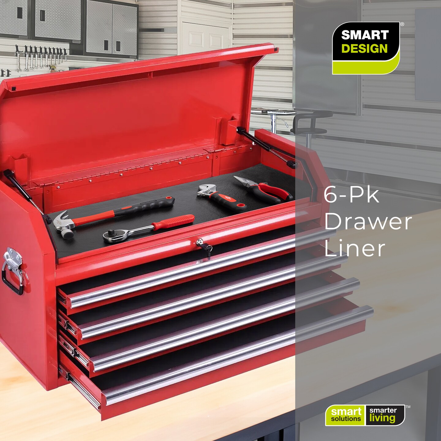 Smart Design Master Solid Grip Shelf Liner - 18 Inch x 24 Feet Total (Set of 6 Rolls) - Black