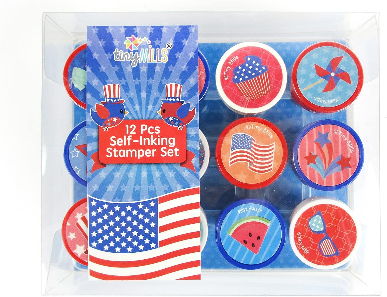 TINYMILLS 12 Pcs Patriotic I Love USA America 4th of July Stamp Kit