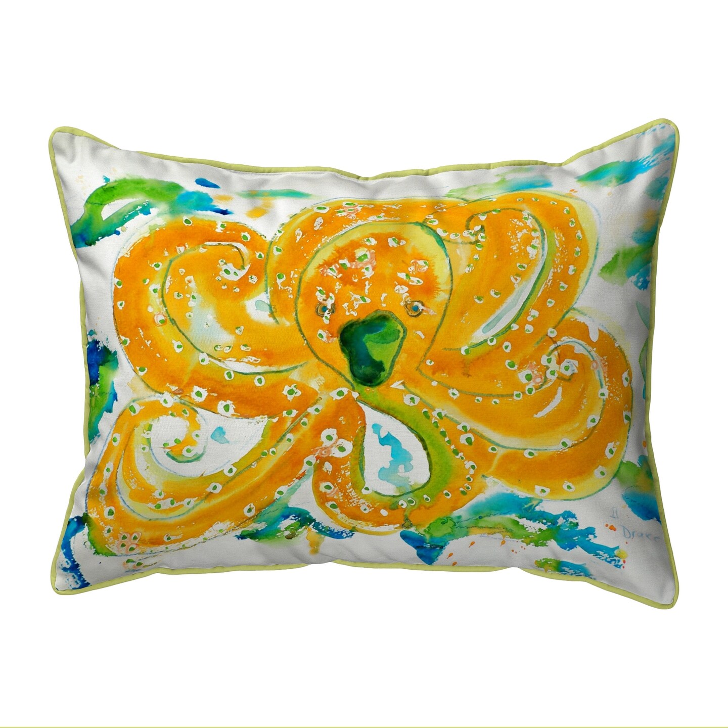 Betsy Drake Orange Octopus Small Indoor/Outdoor Pillow 11x14