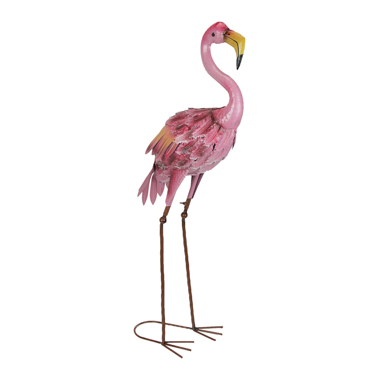 34.5 Inch Tall Decorative Metal Pink Flamingo Yard Statue