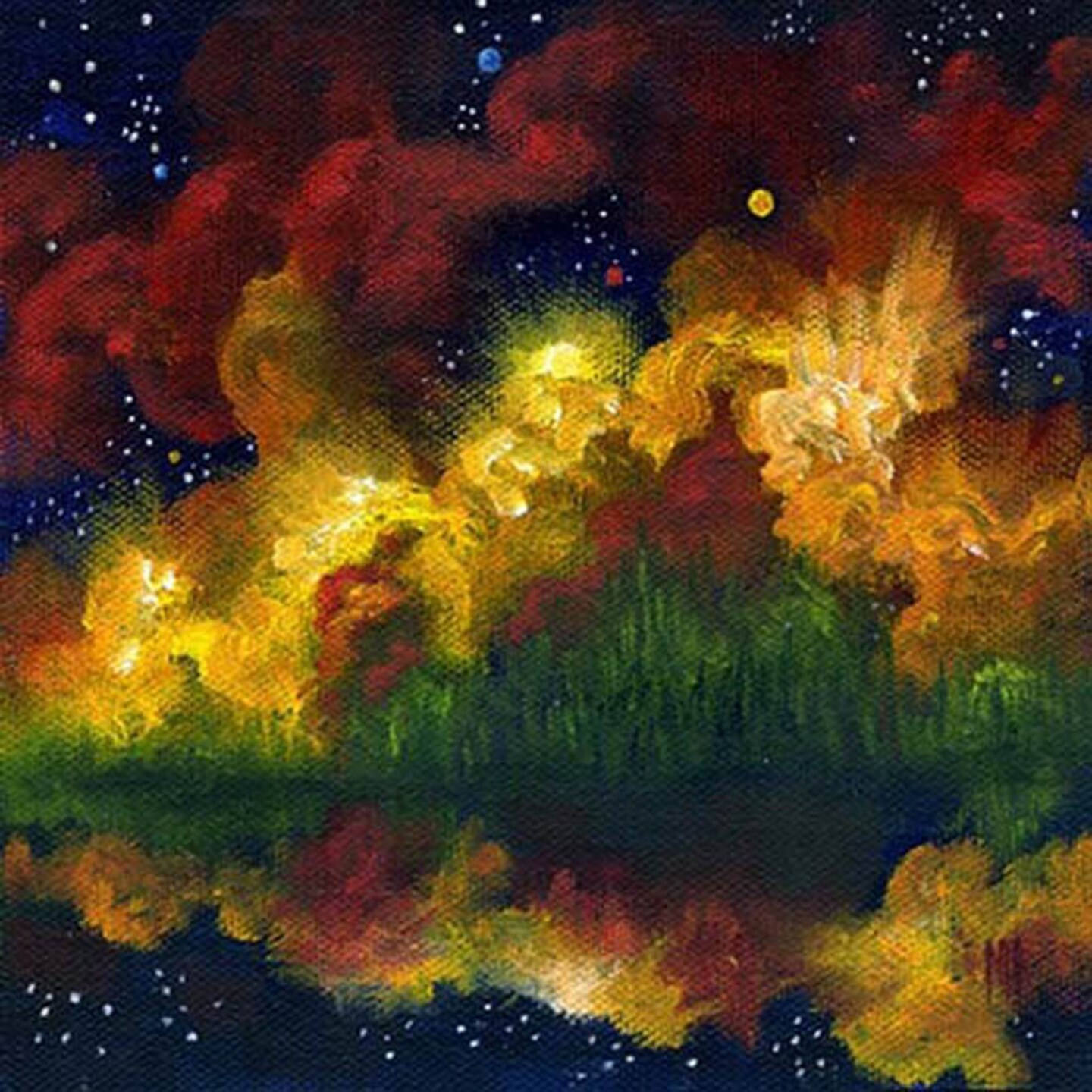 Night Fire, Night Sky Original Dramatic Landscape Oil Painting on Canvas Panel 307927074107424768