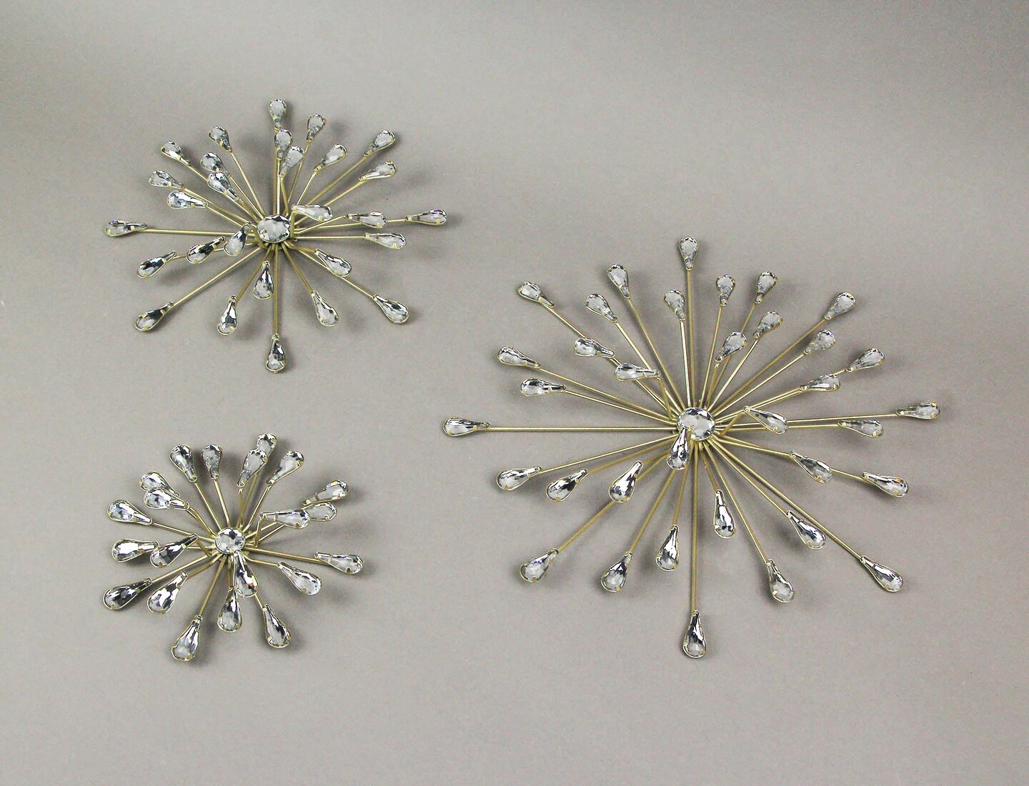 Set of 3 Metallic Modern Art 3D Starburst Wall Accents Home Decor Sculptures