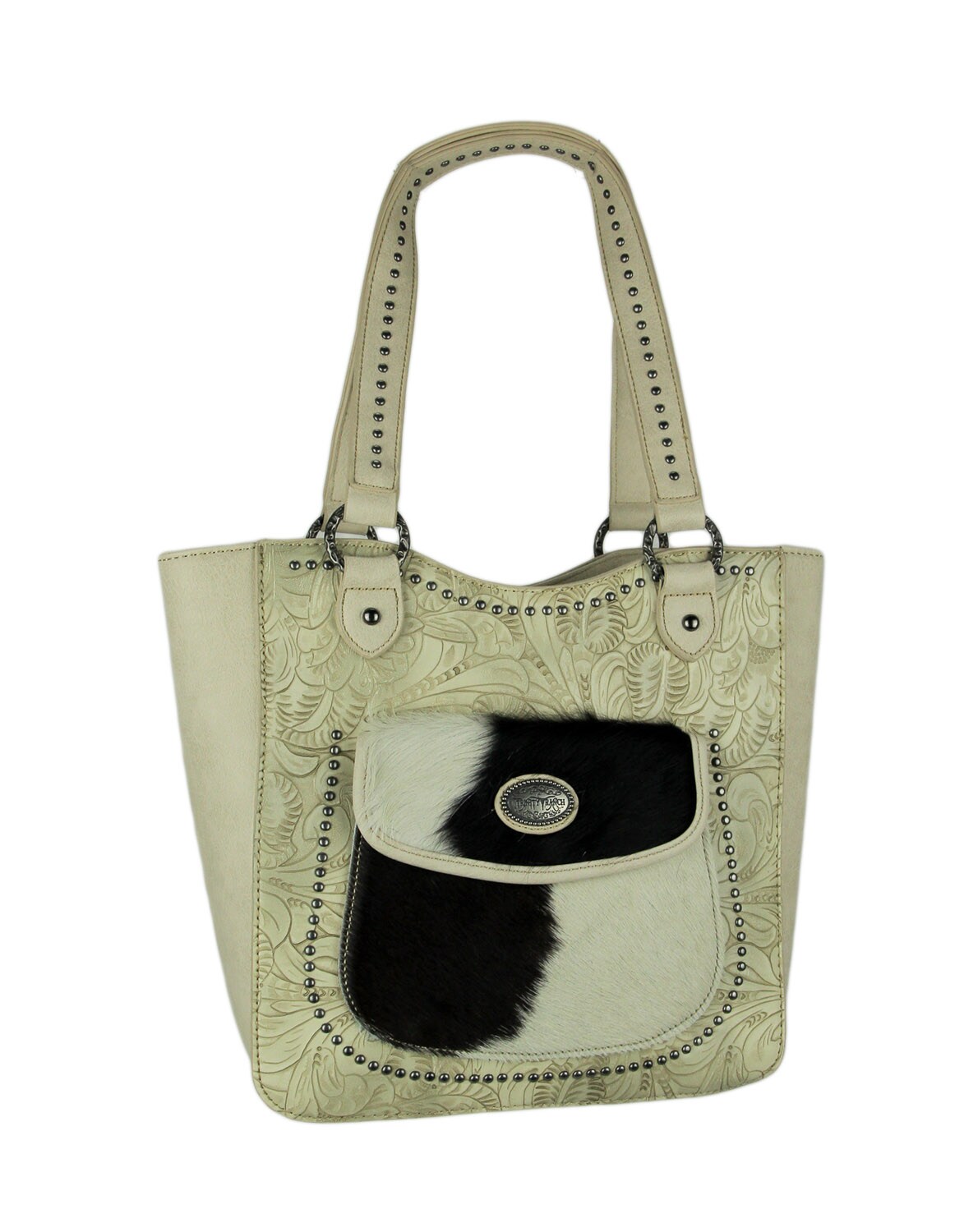 Montana West Trinity Ranch Hair-On Leather Trim Tooled Concealed Carry Tote Bag