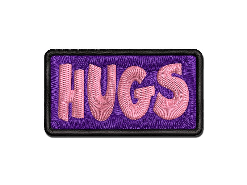 Hugs Fun Text Love Multi-Color Embroidered Iron-On or Hook &#x26; Loop Patch Applique