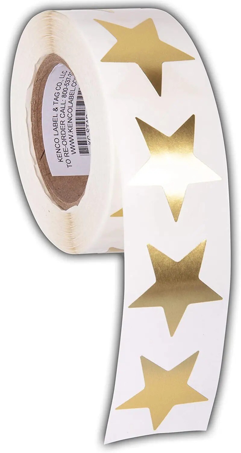 1.5&#x22; Star Adhesive Label Stickers, 500 Stickers per Roll