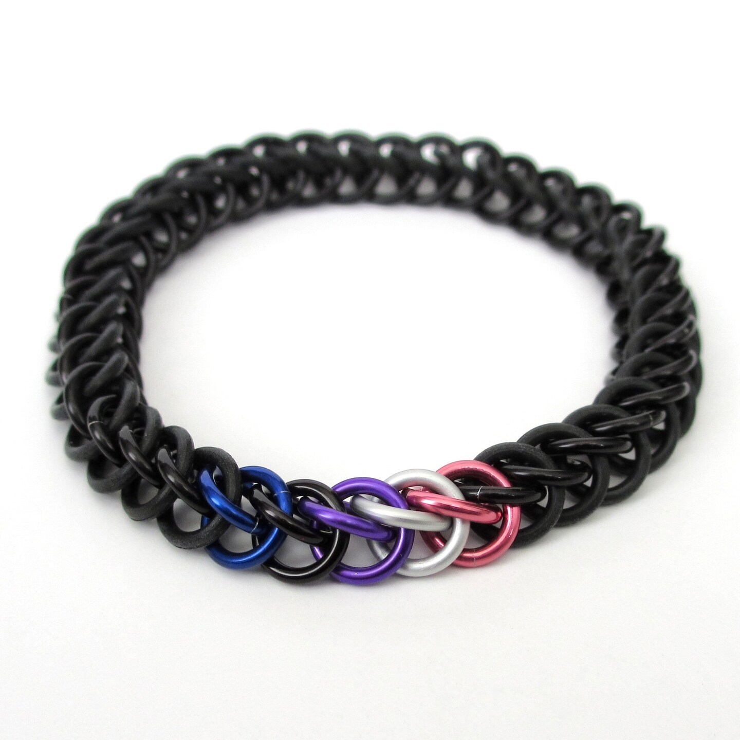 Genderfluid pride bracelet, stretchy chainmail half Persian 3 in 1