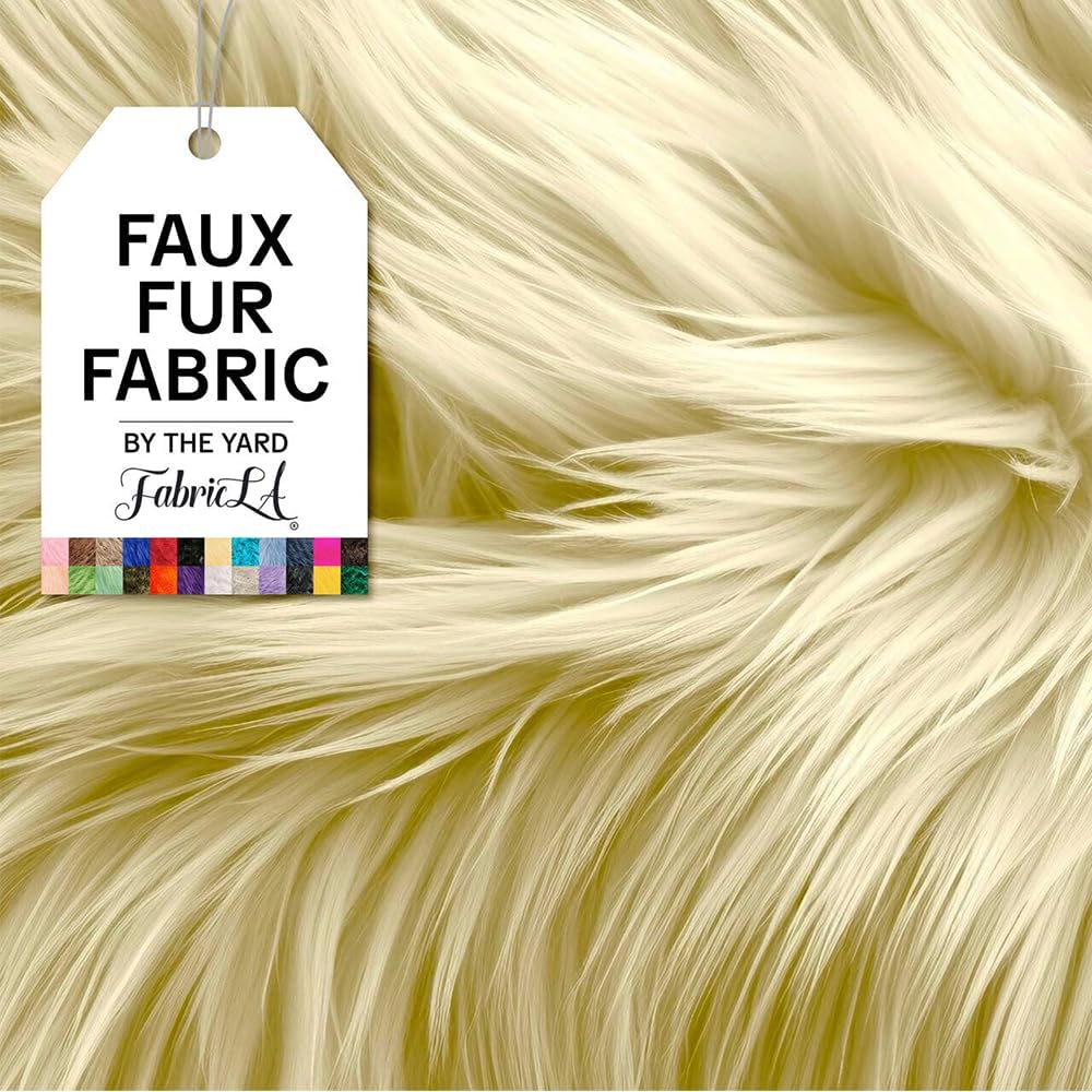 FabricLA | Shaggy Faux Fur | Fabric by The Yard | 144&#x22; X 60&#x22; Inch Wide | Craft Furry Fabric | Sewing, Apparel, Rugs, Pillows &#x26; More | Faux Fluffy Fabric | Banana, 4 Yard