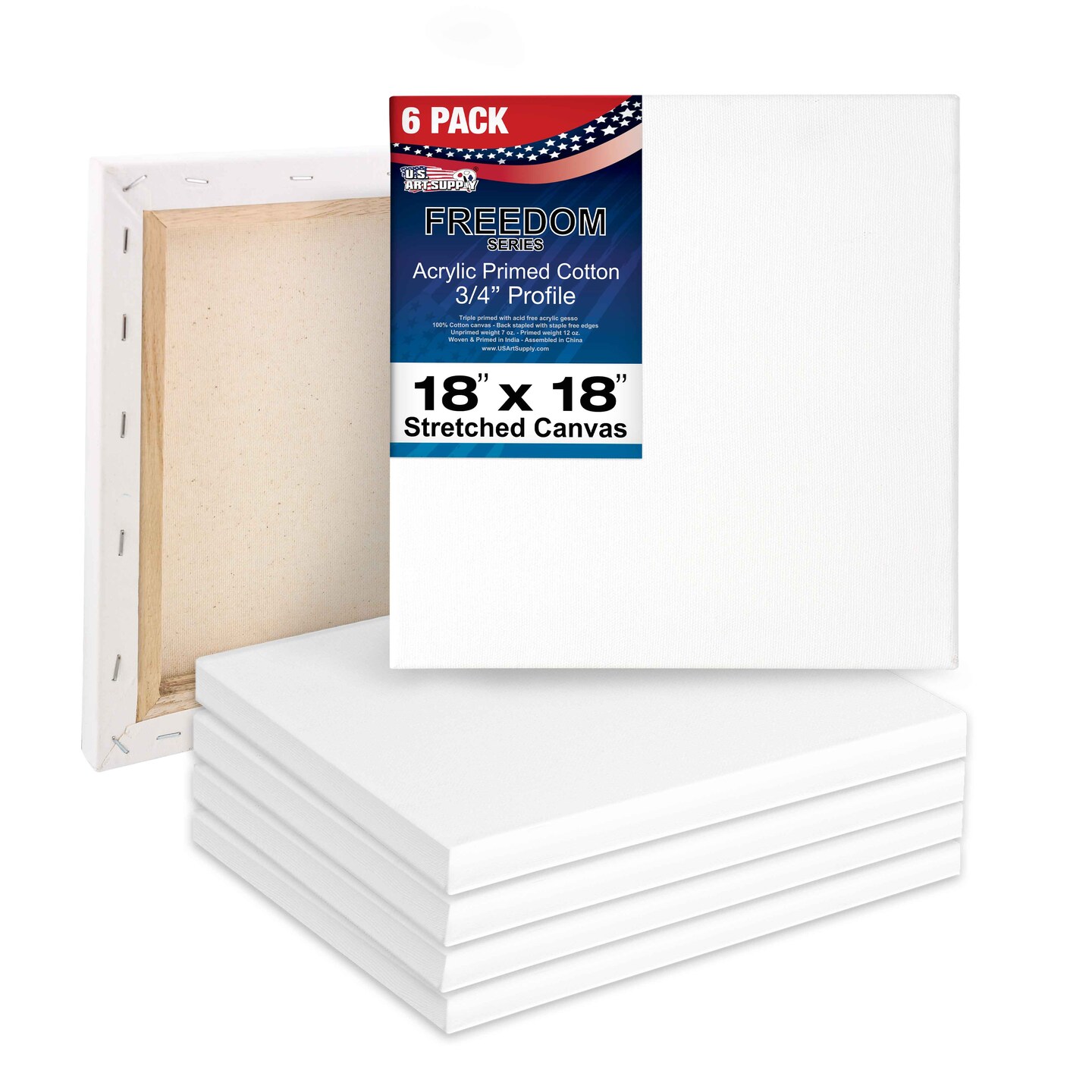 18 x 18 inch Stretched Canvas 12 Ounce Triple Primed 6 Pack