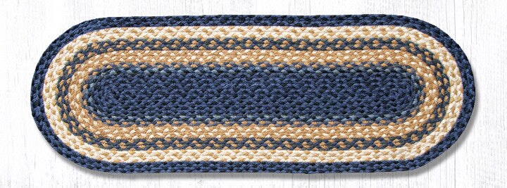 Earth Rugs C-79 Lt. Blue / Dk. Blue / Mustard Jute Table Runner 13" x 36"