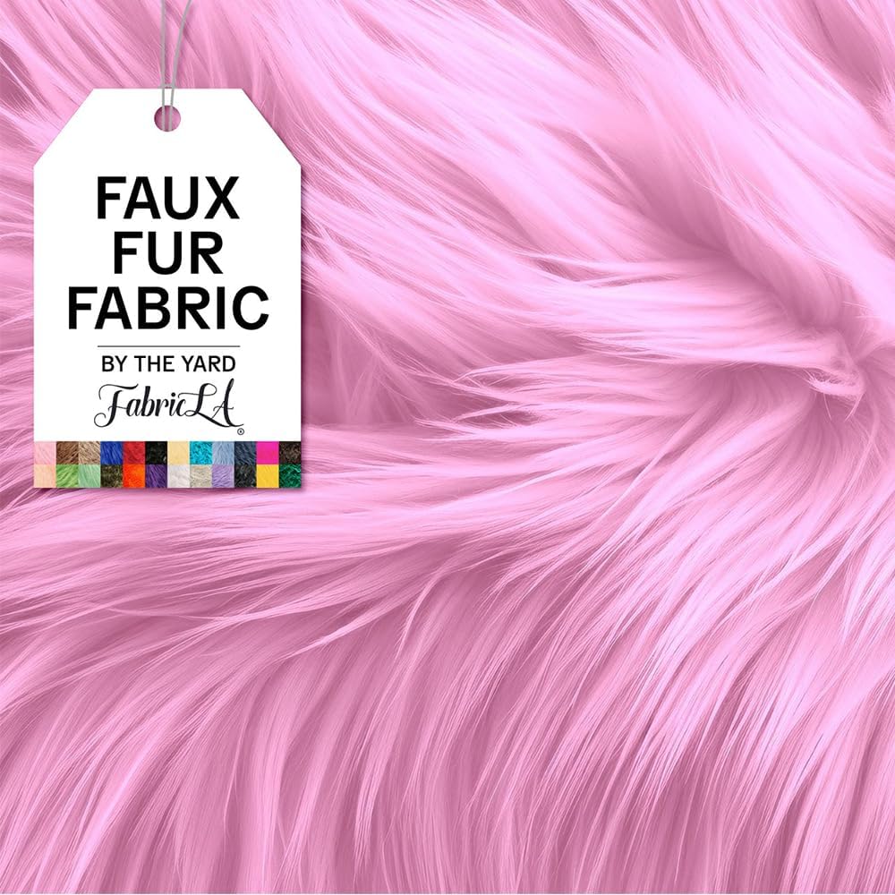 FabricLA | Shaggy Faux Fur | Fabric by The Yard | 36&#x22; X 60&#x22; Inch Wide | Craft Furry Fabric | Sewing, Apparel, Rugs, Pillows &#x26; More | Faux Fluffy Fabric | Baby Pink, 1 Yard