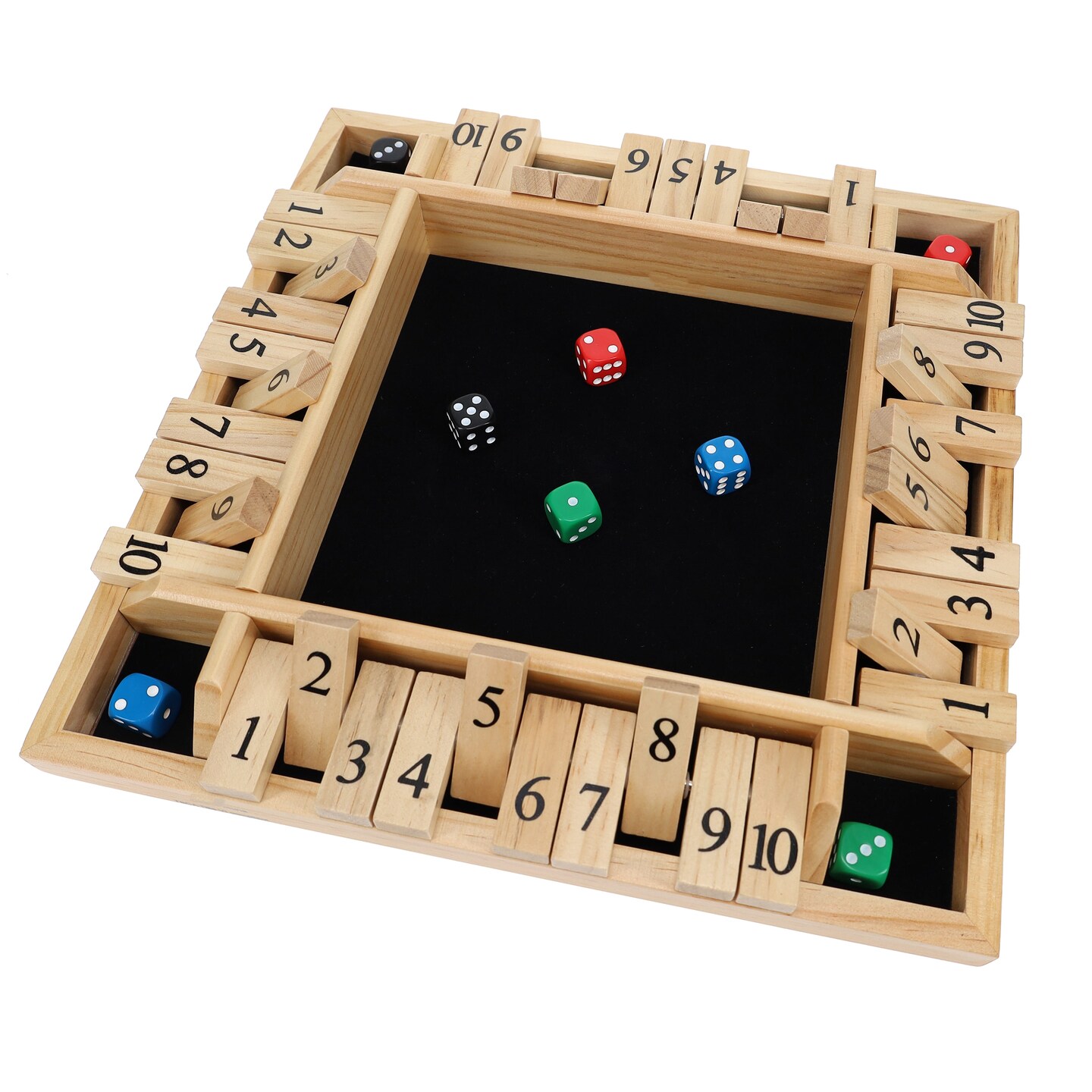 Pacific Shore Games 4 Player Shut the Box Dice Board Game with Natural Wood - 12 in.