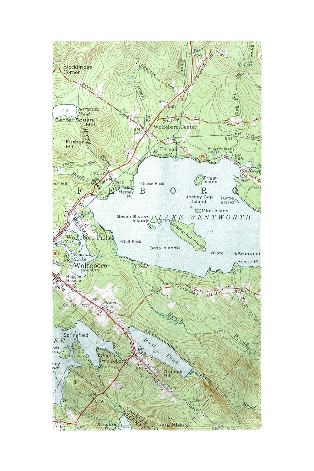 Betsy Drake Lake Wentworth, NH Nautical Map Beach Towel