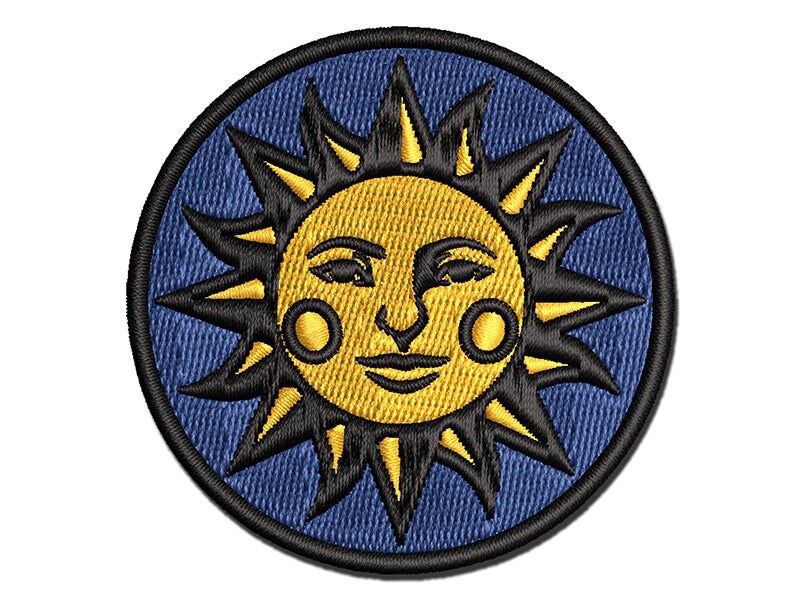 Heraldic Sun Face Multi-Color Embroidered Iron-On or Hook &#x26; Loop Patch Applique
