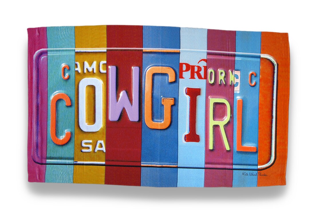 License Plate Cowgirl Throw Rug by Kate Ward Thacker 37 X 22 In.