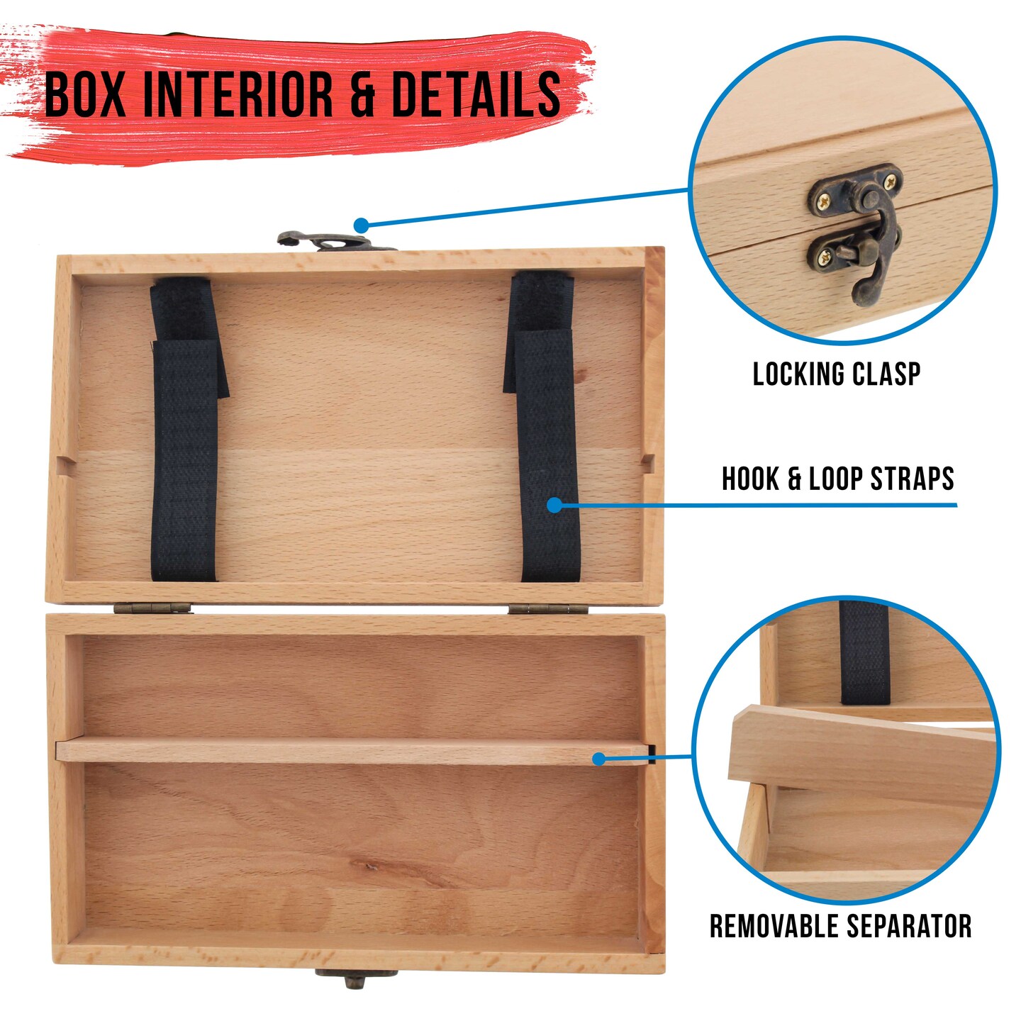 Small Beechwood Artist Tool and Brush Storage Box with Locking Clasp