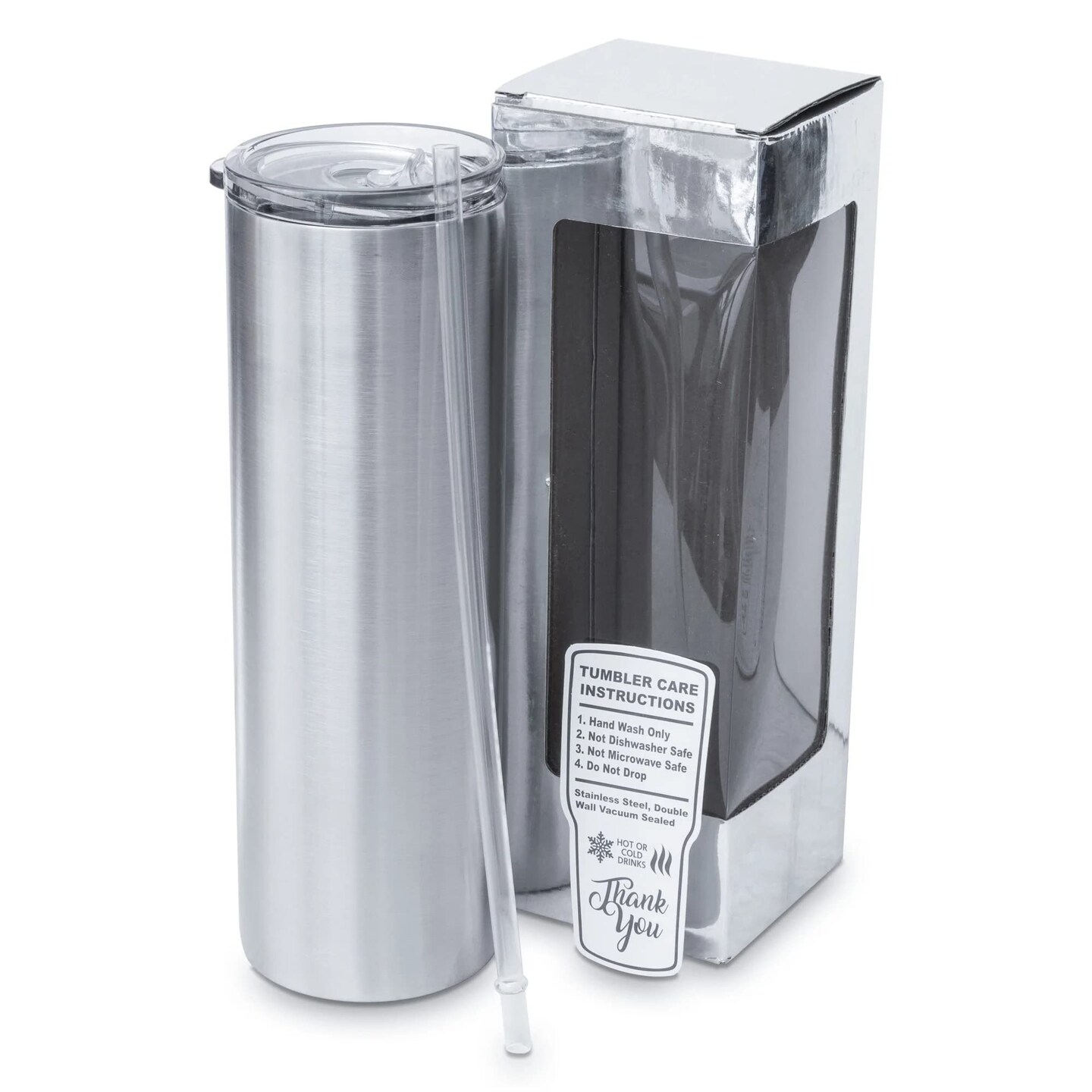 Makerflo 30 oz Skinny Stainless Steel Silver Tumbler with Lid &#x26; Straw | Craft-Ready for DIY Gifts &#x26; Personalization (Epoxy, UV DTF, Vinyl, and Laser Engraving) - Not for Sublimation