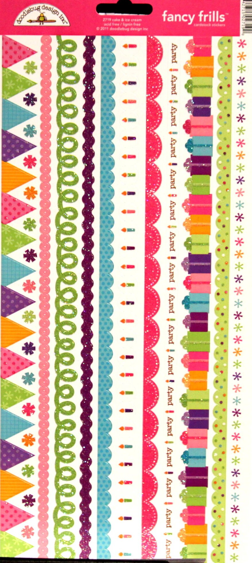 Doodlebug Designs Fancy Frills Cake &#x26; Ice Cream Glitter Borders Cardstock Stickers