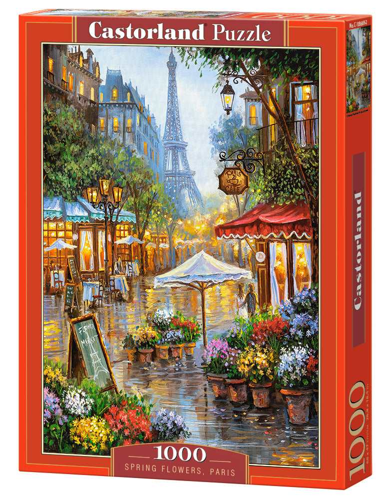 1000 Piece Jigsaw Puzzle, Spring Flowers, Paris, France, Colorful Eiffel Tower and Caf&#xE9; Puzzle, Adult Puzzle, Castorland C-103669-2