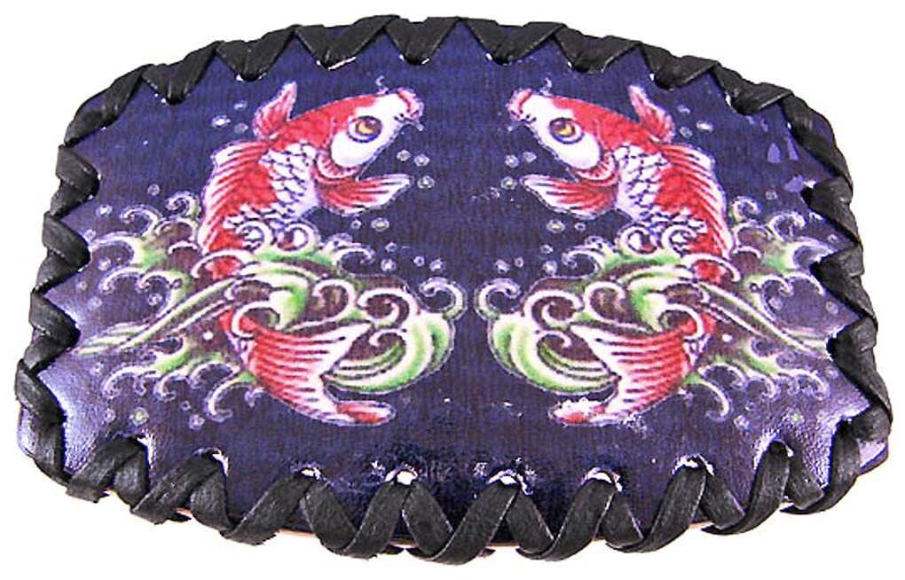 Tattoo Koi Fish Black Leather Belt Buckle Strength