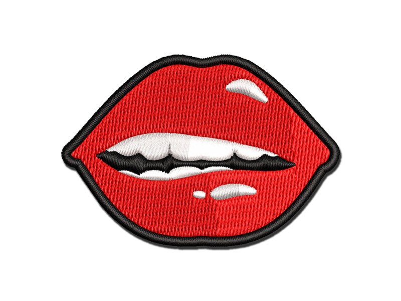 Juicy Red Lips Mouth Multi-Color Embroidered Iron-On or Hook &#x26; Loop Patch Applique