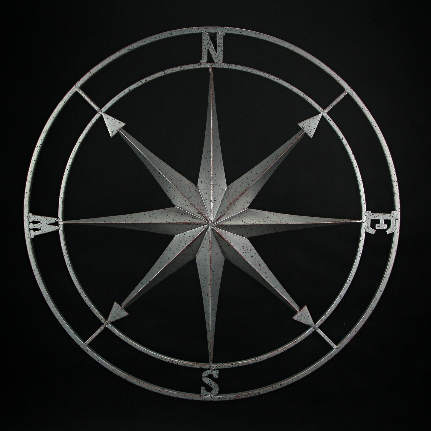 Weathered Silver Finish Metal Nautical Compass Rose Wall Decor Hanging Sculpture
