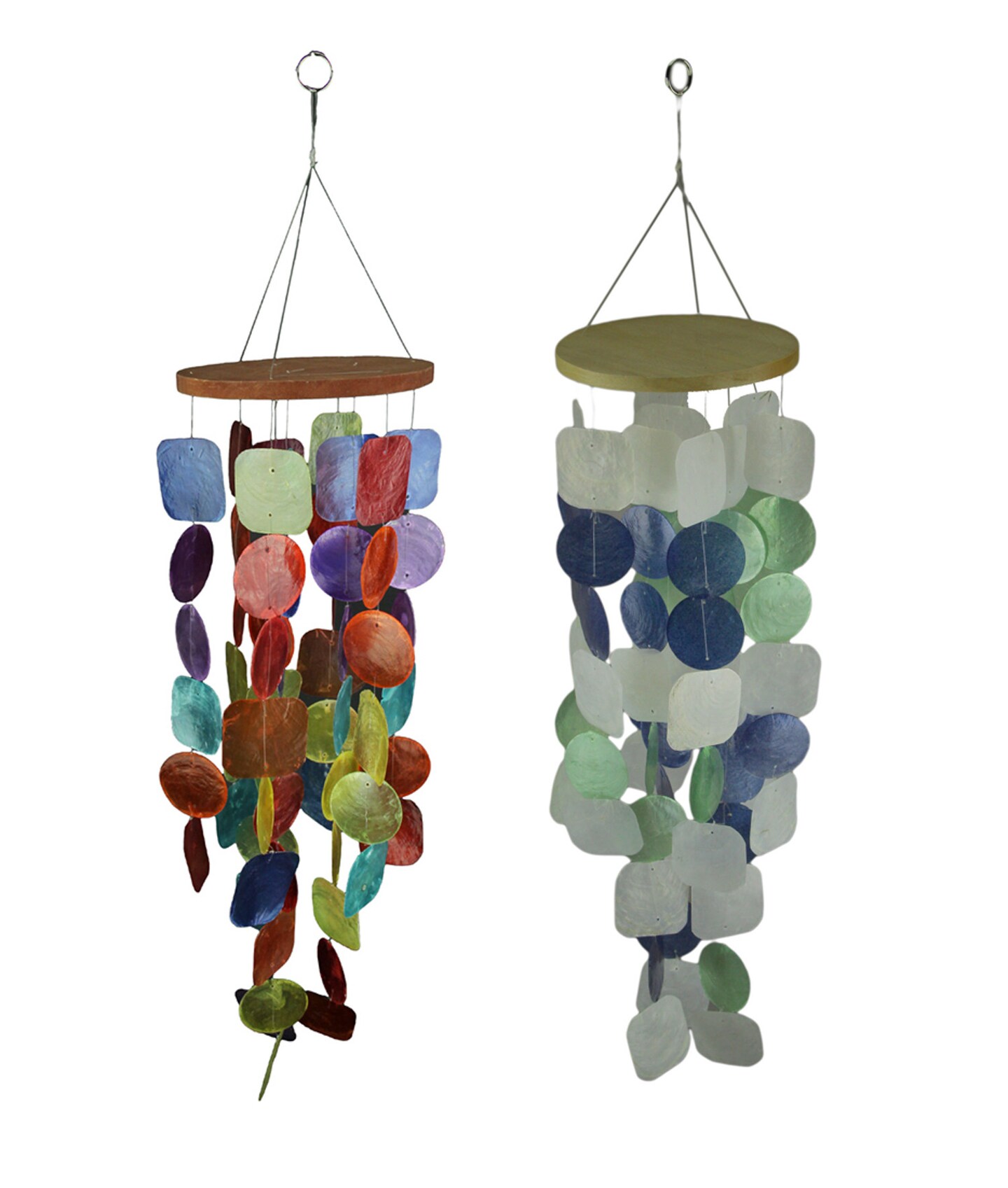 Set of 2 Capiz Shell Wind Chimes for Garden Patio Yard Coastal and Multicolor