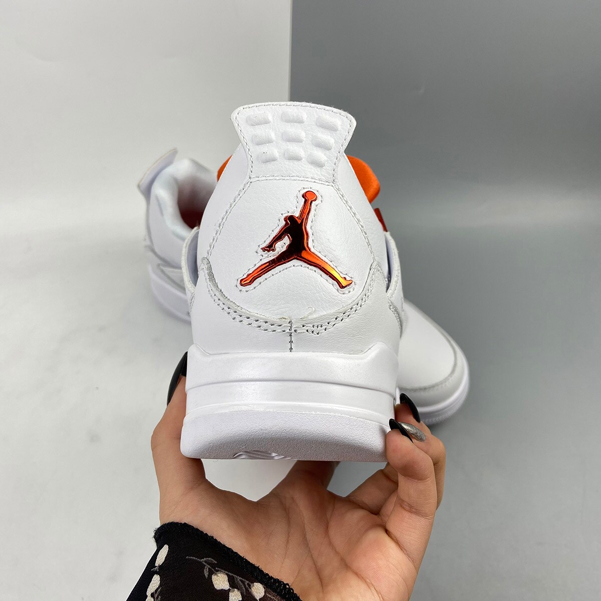 Air Jordan 4 White Team Orange Metallic Silver Sneakers For Men  