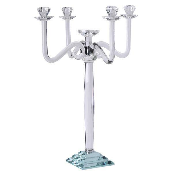 27-Inch Clear 4 Arm Crystal Glass CANDELABRA CANDLE HOLDER
