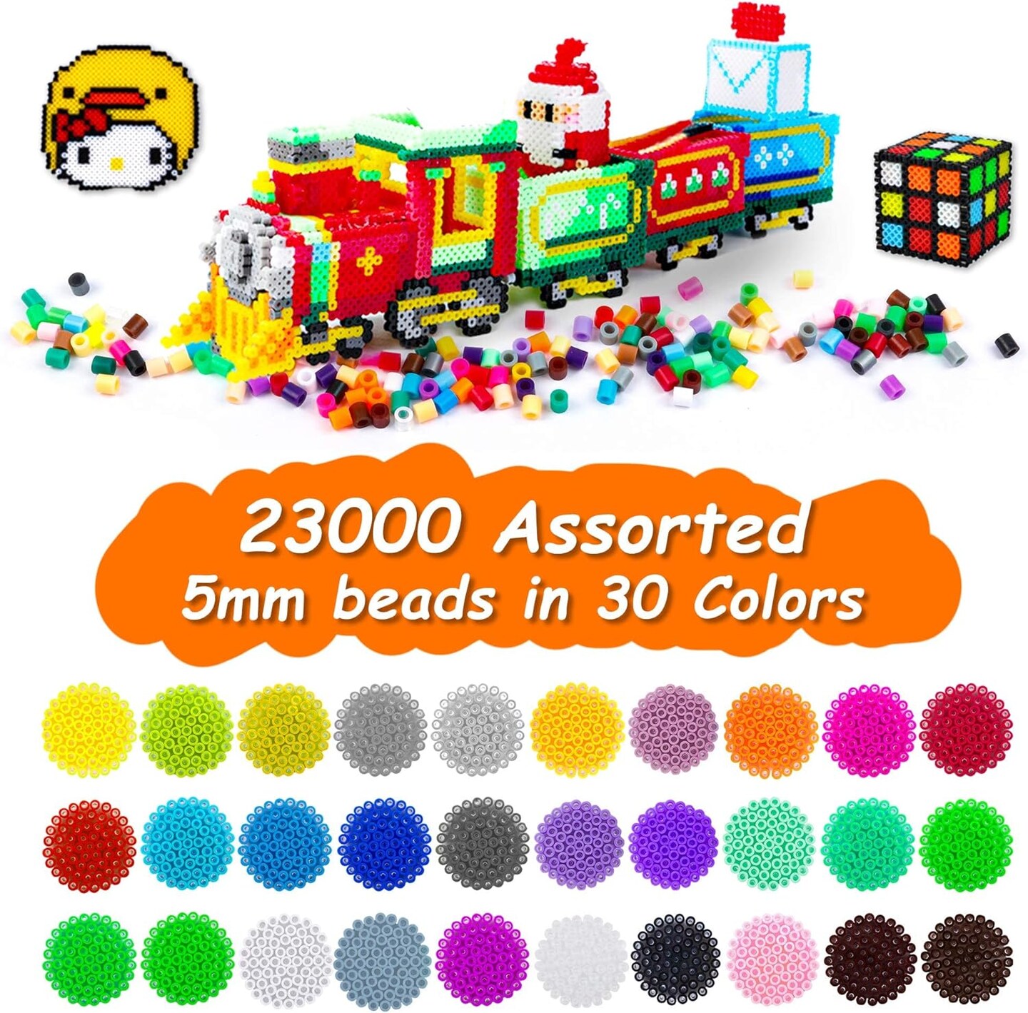 23,000 pcs Fuse Beads Kit for Kids Crafts, 30 Colors Iron Beads Set with 3 Pegboards, 5 Ironing Paper, 10 Patterns, Gifts for Birthday Christmas, Multicolor 5mm Melty Beads Bulk Refill Kit