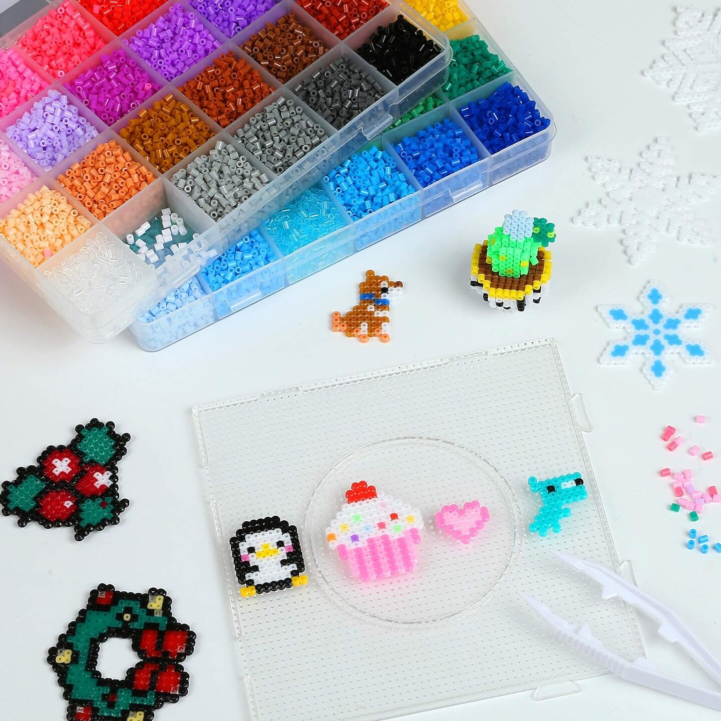 24000 x Fuse Beads Kit, 48 Colors 2.6mm Mini Fuse Beading Kit, Multicolored Iron on Fused Beads Kit, Great Supplies for Fuse Beads Artist, Kid&#x27;s Birthday Gift
