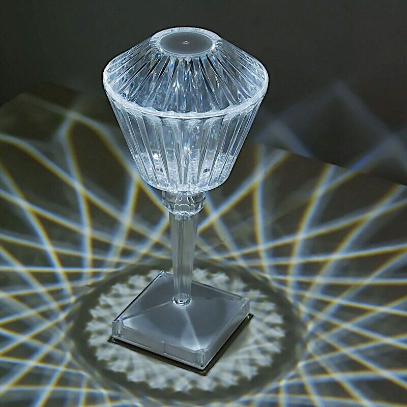 Clear 10" Acrylic Crystal Prism TABLE LAMP USB Rechargeable LED Light