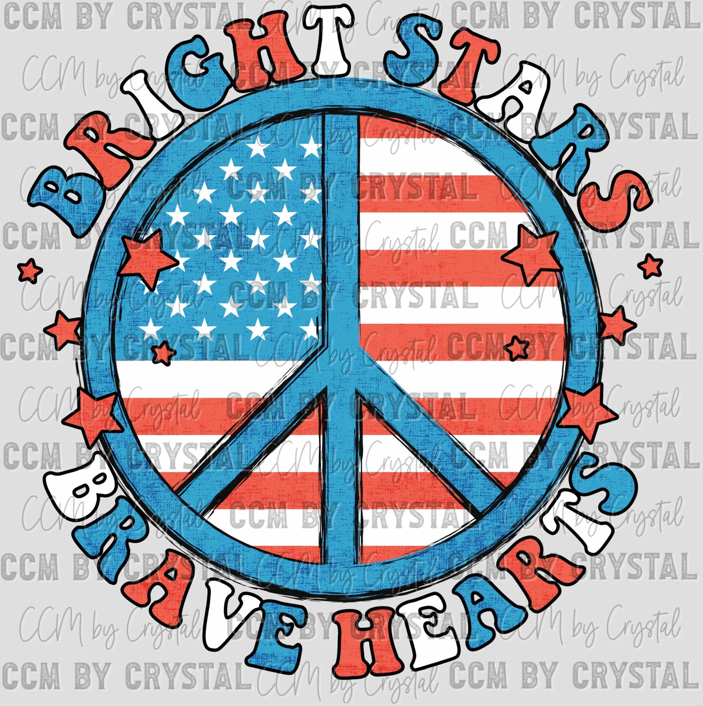 Bright Stars Brave Hearts USA Ready to Press Transfer DTF Transfer Sublimation Transfer