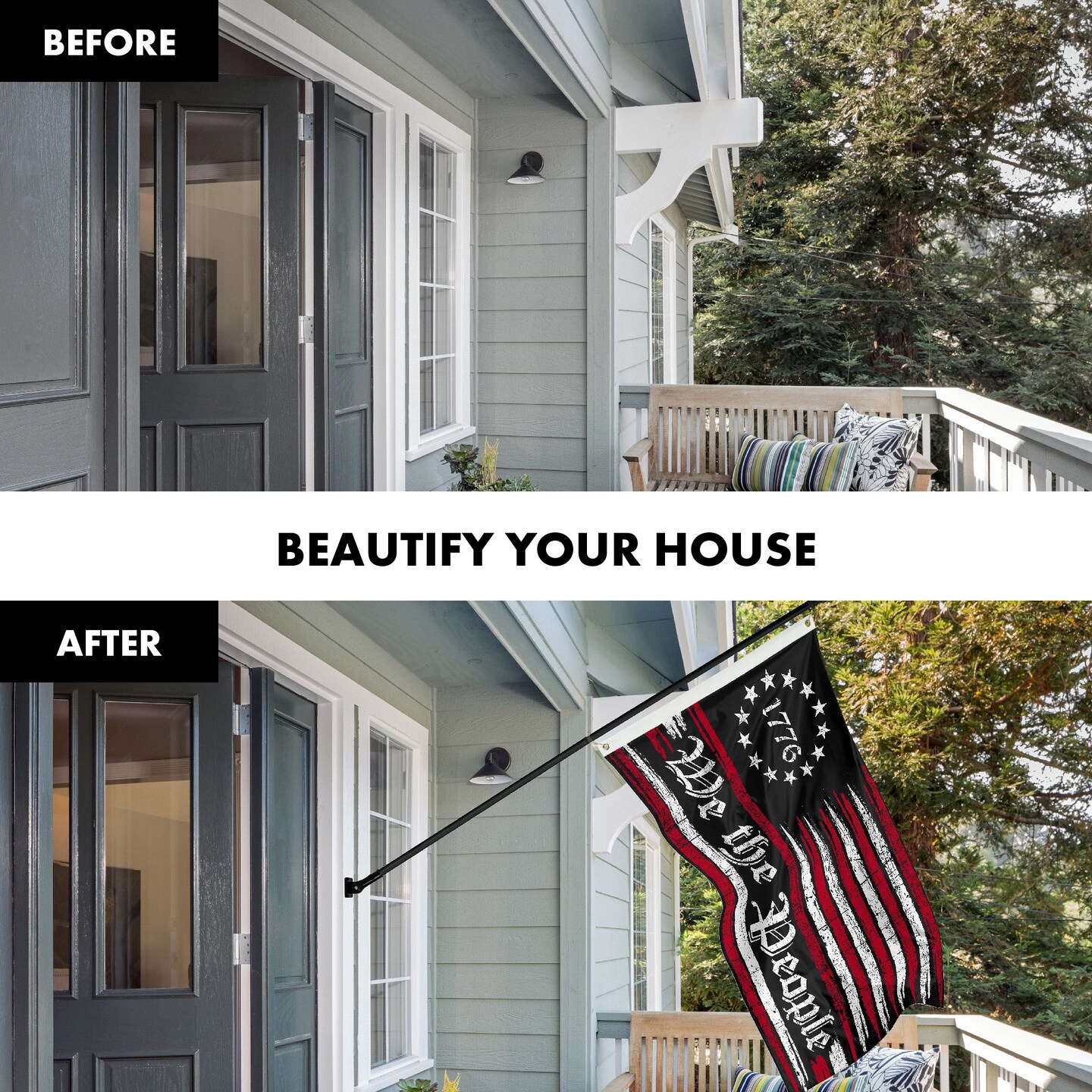 G128 Combo Pack: 6 Ft Tangle Free Aluminum Spinning Flagpole (Black) & We the People American Flag 3x5 Ft, LiteWeave Pro Series Printed 150D Polyester | Pole with Flag Included