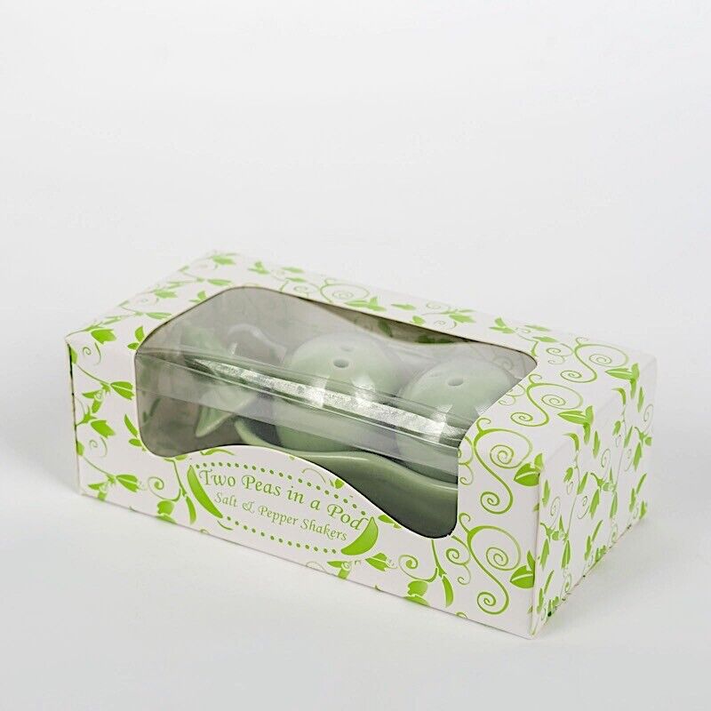 Green 4&#x22; Two Peas in a Pod Salt Pepper Shakers Gift Box