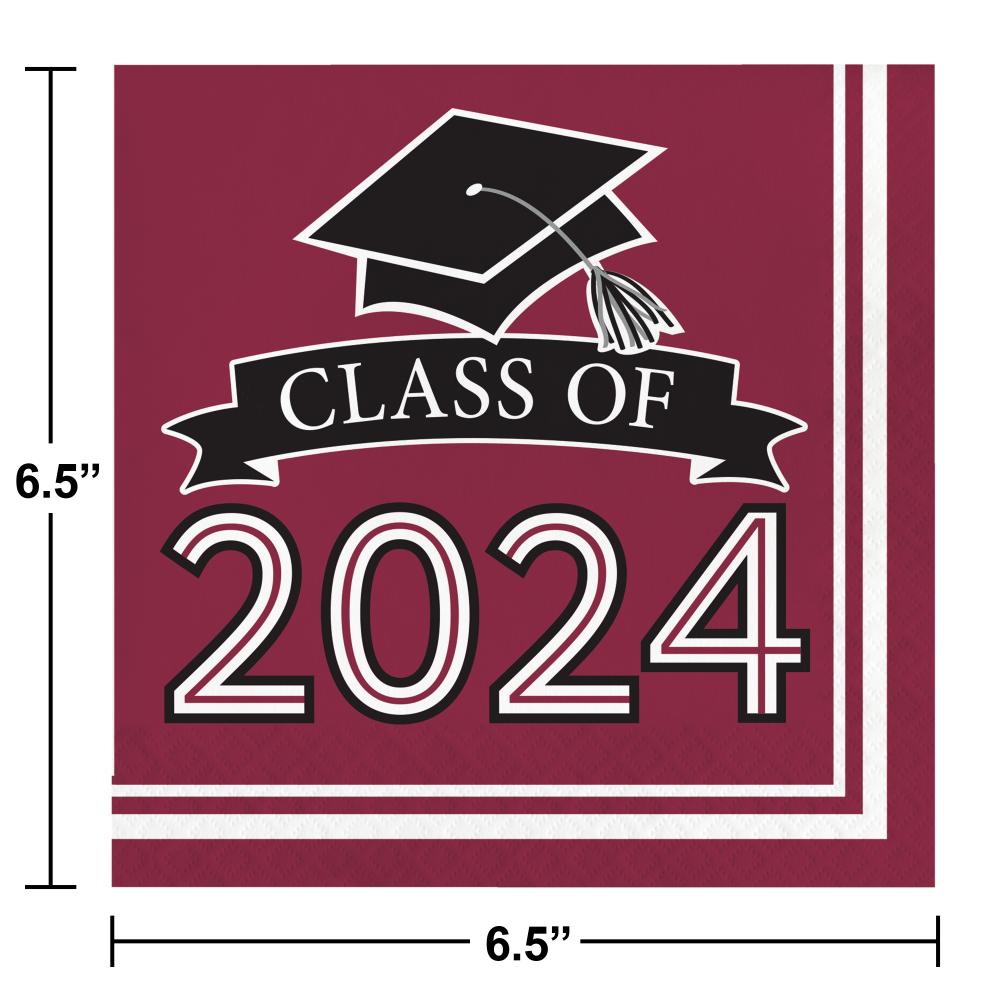 Burgundy Graduation Class of 2024 2Ply Luncheon Napkin (36/Pkg)